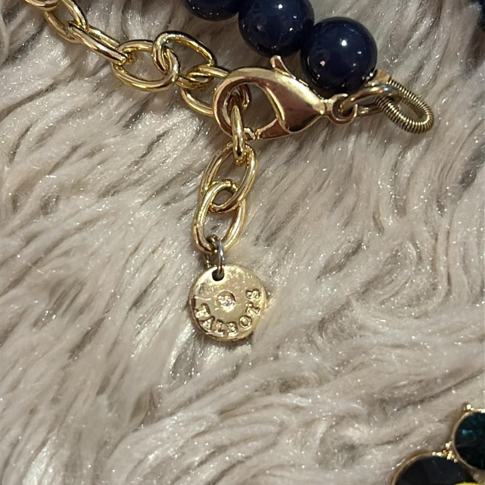 Talbots Yellow Blue Flower Rhinestone Adjustable Statement Goldtone Necklace - Picture 4 of 5